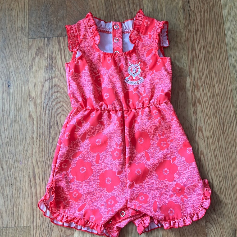 Pink and white floral sleeveless romper